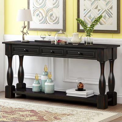 ANBAZAR Espresso Storage Cabinet Console Table with 2-Drawers and