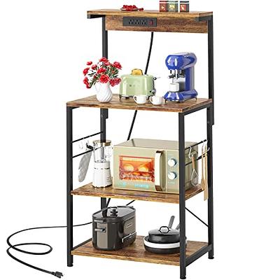 4-Tier Kitchen Rack Stand with Hooks & Mesh Panel