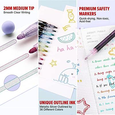 Super Squiggles Outline Shimmer Markers Set of 12: Double Line Outline Metallic  Markers Pens Art, Glitter Markers for Kids Journal