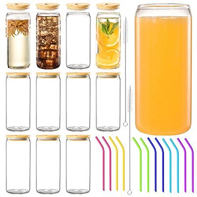 Porkus Glass Cups with Lids and Straws 4pcs Set, 20oz Glass Cups, Glass  Coffee Cups, Iced Coffee Cup, Cute Tumbler Cup
