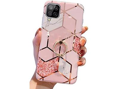 Qokey Compatible for Samsung Galaxy A32 5G Case(Not fit A32 4G),Bling Cute  Flower Marble 360°Ring Holder Kickstand Soft TPU Shockproof Girls Women  Cover Designed for Galaxy A32 5G 6.5 Rose Butterfly 