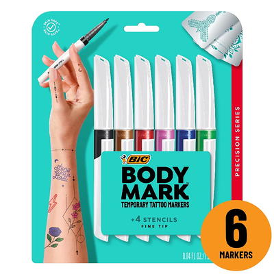 BIC BodyMark Temporary Tattoo Markers, Fine Tip, Assorted Colors, 6 Markers  + 3 Stencils Gift Set - Yahoo Shopping