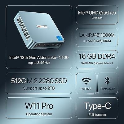  GMKtec Mini PC Intel Alder Lake N100 Windows 11 Pro (3.4GHz), Mini  PC Windows 11 pro 8GB RAM/512GB M.2 SSD/4K UHD/WiFi 6,BT 5.2 Business Home  Office Recreation : Electronics