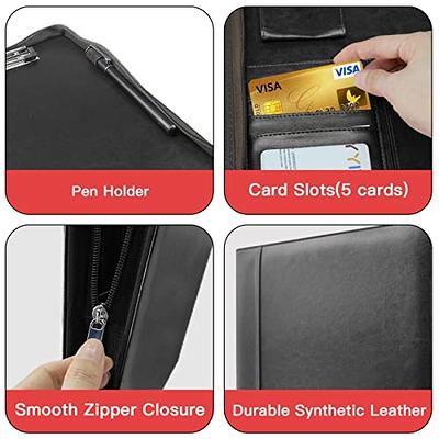 AZXCG Leather Binder Portfolio, Zippered 3 Ring Binder Padfolio, Vegan  Leather Resume Portfolio, Business Document Organizer Folder for A4 Legal  Pads