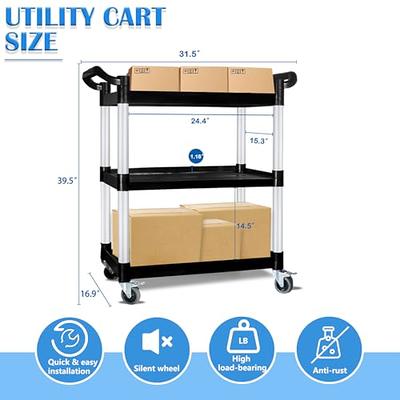 Utility Cart with Wheels, CRAFTFORCE 3-Tier Food Service Cart, Heavy Duty  528lbs Capacity Rolling Utility Cart with Lockable Wheels for Office,  Kitchen, Garage, Warehouse, 31.5 x 16.9 x 37.8, Black - Yahoo