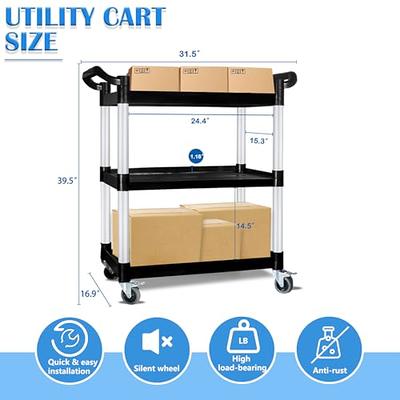 Heavy Duty Utility Cart with Wheels Safely Holds up to 500 lbs - 2 Tier  Black Service Cart