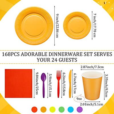 Serves 24 Orange Party Supplies, Disposable Paper Plates, Cups