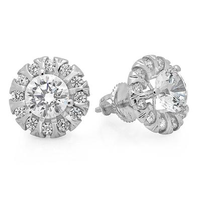 Natural Diamond Stud White Solid Gold Earrings - Screw Back