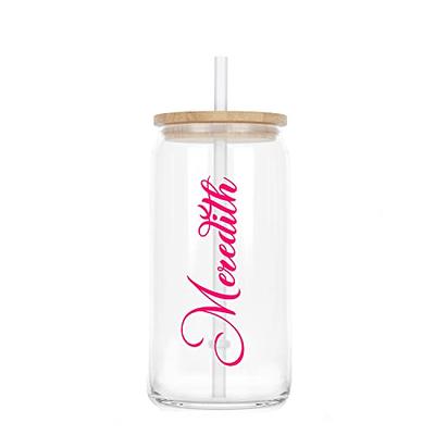 Personalized Glass Can with Name, 16 oz Glass Tumbler with Bamboo