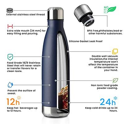 BOGI 17oz Insulated Water Bottle Double Wall Vacuum Stainless Steel Water  Bottles, Leak Proof Metal Sports Water Bottle Keeps Drink Hot and Cold 