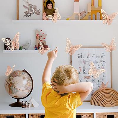 3D Butterfly Wall Stickers, 72PCS Rose Gold Butterfly & Gold