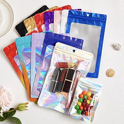 100 PCS Mylar Holographic Bags Packaging Bags, Glossy Resealable Smell  Proof Foil Pouch Bags for Food Storage and Candy,Jewelry,Sample,Party Favor