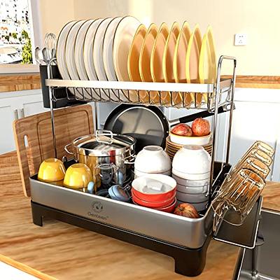 J&V TEXTILES Stainless Steel 2-Tier Dish Rack with Utensil Holder in the Dish  Racks & Trays department at