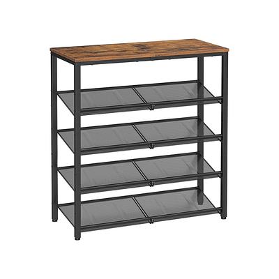 36.6 in. H 16-Pair 5-Tier Black Metal Shoe Rack