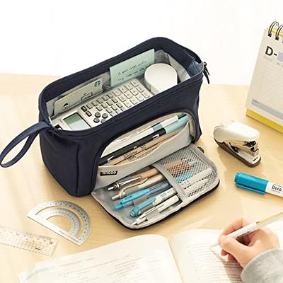 Pencil Case Large Capacity Pen Pouch Handheld Ruler Bag Gift for Office  School Teen Girl Boy Men Women Adult - Light Blue Plaid