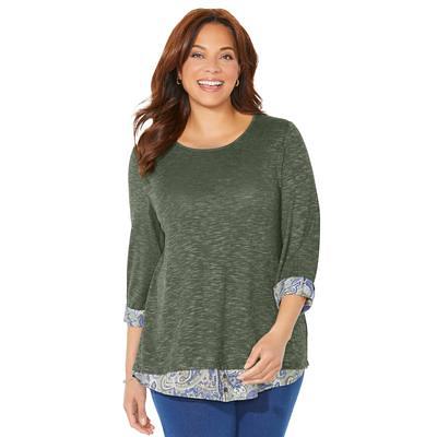 Catherines Women's Plus Size Suprema 3/4 Sleeve V-Neck Tee