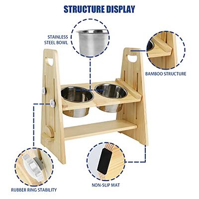 Raised Dog Bowls Stand for Small to Medium Dogs, Bamboo Elevated Dog Food  and Water Bowls Feeder Holder 5 tall with mat Bamboo