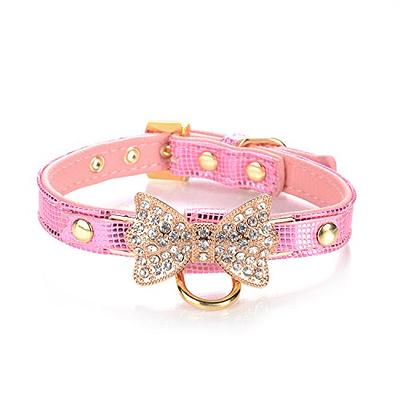 LOVPE Gold Bling Diamond Giltter Leather Fashion Collar with Ring