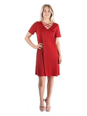 24seven Comfort Apparel Loose Fit T-Shirt Dress with V-Neck - Macy's