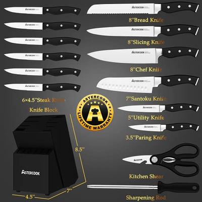 Knife Set, Astercook 15 Pieces Knife Sets for Kitchen with Block Triple  Rivet High Carbon Stainless Steel Kitchen Knife Set with Sharpener,  Dishwasher Safe, Black - Yahoo Shopping