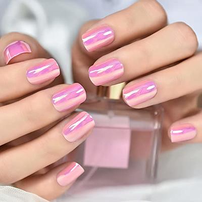 Ladies Sweet Light Grey Pink Color Fake Nails DIY Fashion Nail Art Tips  with Glue Short Size Design Artificial Nails 24pcs