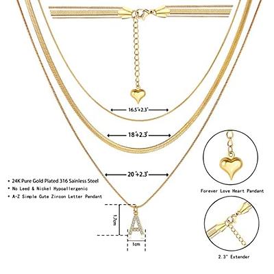 Freekiss Cute Heart Necklaces for Women, 14K Gold Plated Simple Double Open Heart Pendant Girls Necklace Small Gold Heart Choker Necklaces for Women