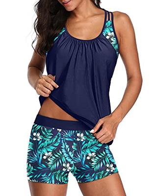 Yonique Two Piece Plus Size Tankini Swimsuits for Women Blouson Tank Tops  with S