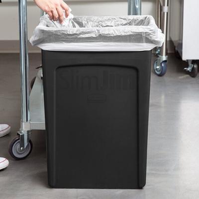 Lavex 16 Gallon Black Slim Rectangular Trash Can with Drop Shot Lid