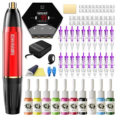 Wormhole Tattoo Kit,Wireless Tattoo Pen Kit, Cordless Tattoo Machine,  Rotary Tattoo Pen for Beginner,Tattoo Machine Kit Professional Complete  with Tattoo Cartridge Needles, Tattoo Supplies TK531