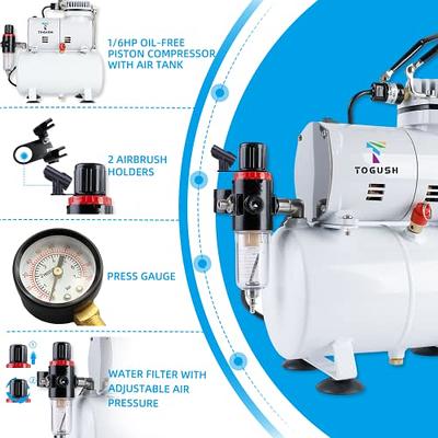 T TOGUSH Air Compressor Kit with 2 Airbrushes Cleaning Airbrush Kit Double Action Airbrush Painting Tools