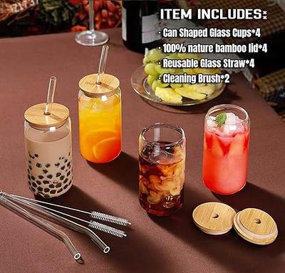 Custom 16oz Borosilicate Glassware Tumbler Cups Mugs Dinking Glasses Beer  cola Can glasses with Bamboo Lid and glass straw