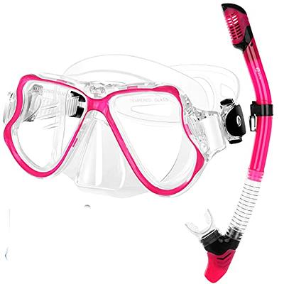 Green Snorkel And Mask Set Wide View Anti-Fog Tempered Glass