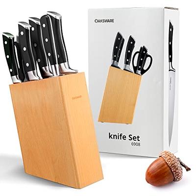 Knife Set, Emojoy 15 Piece Kitchen Set with Block Wooden, German Stainless  Steel Sharp Chef Sharpener, Knives Black