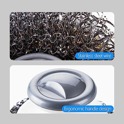 2pcs Stainless Steel Wool Scrubber with Handle, Heavy Duty Pot Scrubbers Dish Scrubber Cleaning Brush Wash for Cleaning Dish, Metal Scrubber for