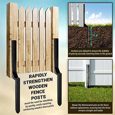 Fence Post Repair Kit, Heavy Duty Steel Fence Post Anchor Ground Spike for  Repair Tilted, Broken Wood Fence Post (Black - Set 2)