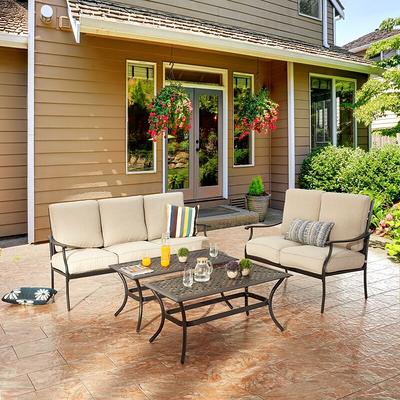 NewAge Products Outdoor Furniture Monterey 3 Piece Patio Chat Set with Coffee Table - Aluminum - Canvas Natural