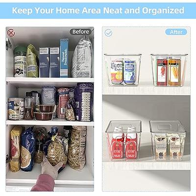 Set of 8 Refrigerator Pantry Organizer Bins - 4 Big and 4 Small Clear Food Storage  Baskets for Kitchen, Countertops