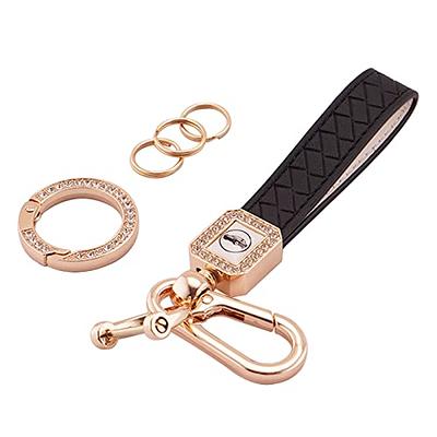 Hamdecro Genuine Leather Keychains, Handmade Knit Sheepskin Car Key Chains for Women, Universal Key Fob Holder with 360 Degree Rotatable, Anti-lost