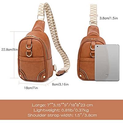 Women Chest Bag Sling Bag Small Crossbody Guitar Strap Purse PU Leather  Satchel Shoulder backpack for Traveling Hiking 