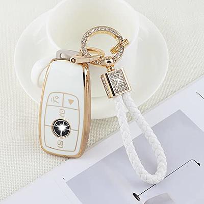 PIFOOG Key Fob Cover for Mercedes TPU White Gold Bling Keychain Accessories  Fit Benz GLA GLE GLB GLS GLC CLA CLS C300 AMG A E S G Class Cute Car Keys  Case