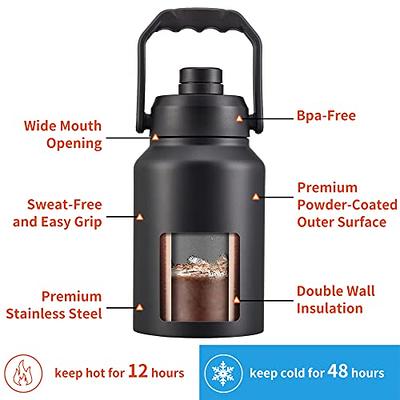 CIVAGO 32 oz Insulated Water Bottle With Straw, Stainless Steel Sports Water  Cup Flask with 3 Lids (Straw, Spout and Handle Lid), Wide Mouth Travel  Thermo Mug, Midnight Black Black 32 oz