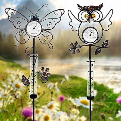 Solar Galvanized Metal Flower Thermometer Garden Stake