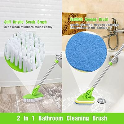 46 Bathtub Tub Scrubber with Long Handle Scrub Brush for Shower, Jhua  Shower Scrubber Brush for Cleaning, 2 in 1 Shower Cleaning Brush Tile Tub