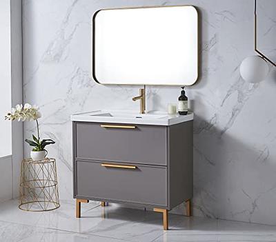 SSLine Under Sink Vanity Cabinet Free Standing Bathroom Sink Cabinet with Pedestal Hole White Bath Storage Cupboard w/Doors