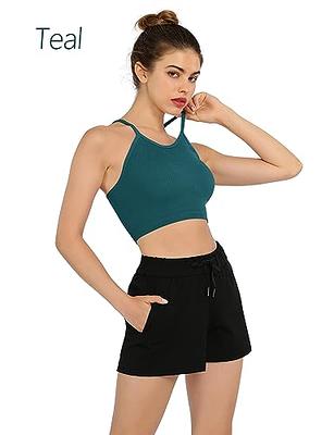 ODODOS Women's Crop Camisole 3-Pack Washed Seamless Rib-Knit Crop