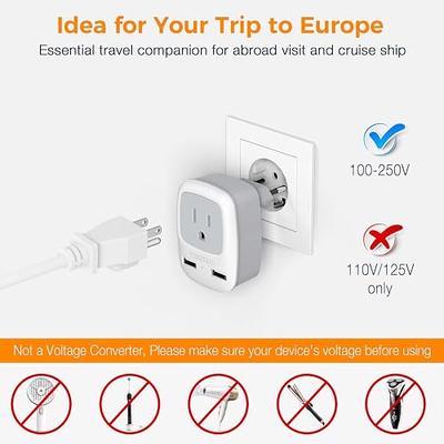 European Travel Plug Adapter for Europe & UK, American to Ireland Italy  France Spain Greece Germany Israel Travel Essentials, International Power