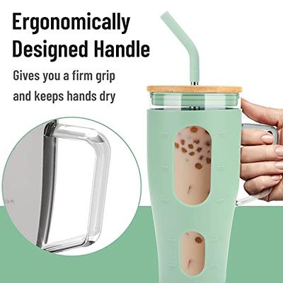 40 oz- Stainless Steel Coffee Travel Mug for Men Women Cup with Easy Grip Handle, Clear Lid and Straw (Black)