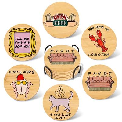 Funny Cork Coasters for Drinks, Set of 6 Cork Cup Coasters with Holder for Tabletop Protection, Ideal for Housewarming, Home Decor, Humorous Gift