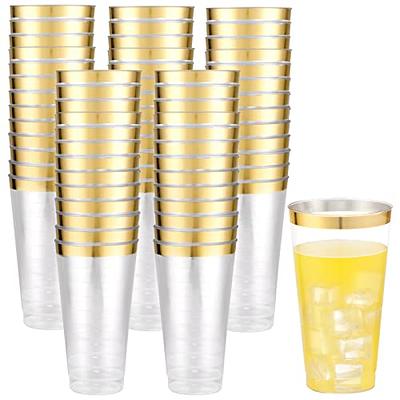 Prestee 100 Gold Plastic Cups | 9 oz | Hard Disposable Cups | Plastic Wine Cups | Plastic Cocktail Glasses | Plastic Drinking Cups | Bulk Party Cups 