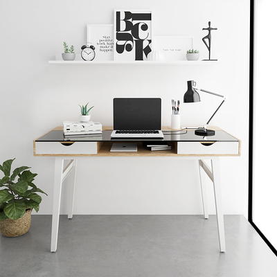 Techni Mobili  Compact Computer Desk With Side Shelf And Keyboard Panel